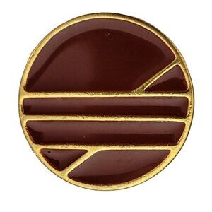 Trifari Gold Tone Red Enamel Round Geometric Style Brooch Pin, Signed K635